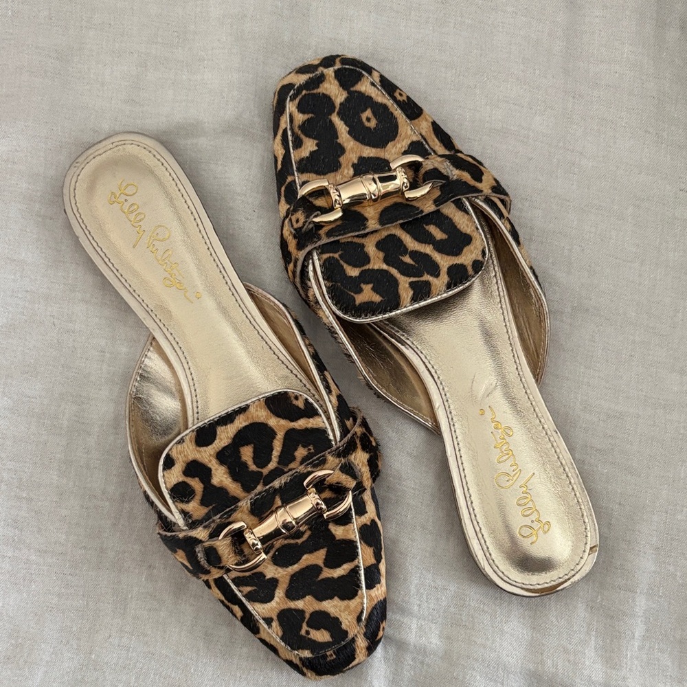 Lilly Pulitzer Leopard Print Flats with Gold Buckle